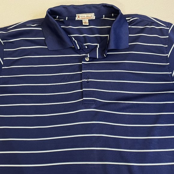 Peter Millar Polo Mens Large L Summer Comfort Blue Golf Striped Polyester Shirt - Picture 2 of 9